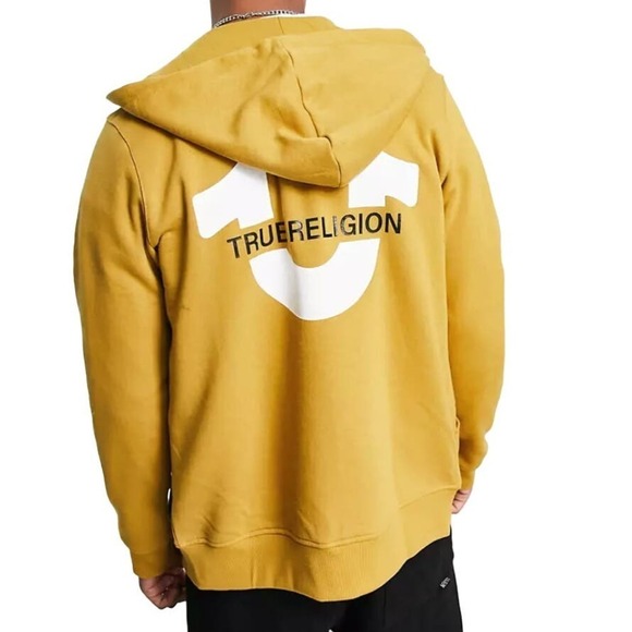 True Religion Zip Through Hoodie in Gold, Size L​​​​ - Picture 1 of 5